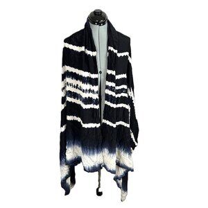 Malia Mills Silk Tie Dye Scarf Wrap Black Blue